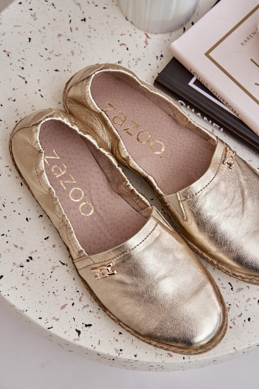 Eleganter Stil Espadrilles aus Leder Feminin Zazoo 10177 goldene Farbe