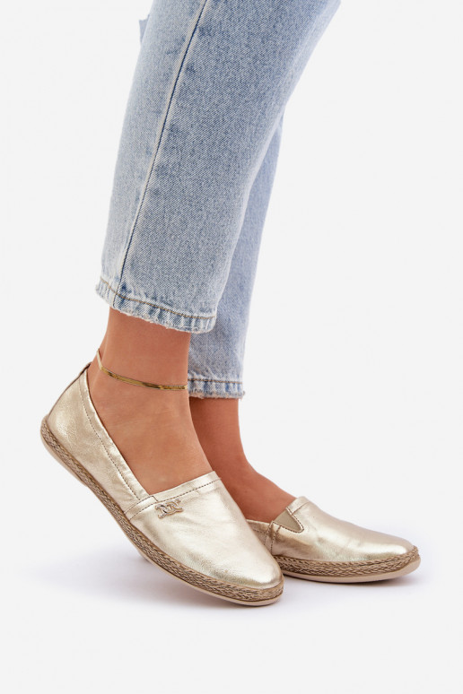 Eleganter Stil Espadrilles aus Leder Feminin Zazoo 10177 goldene Farbe