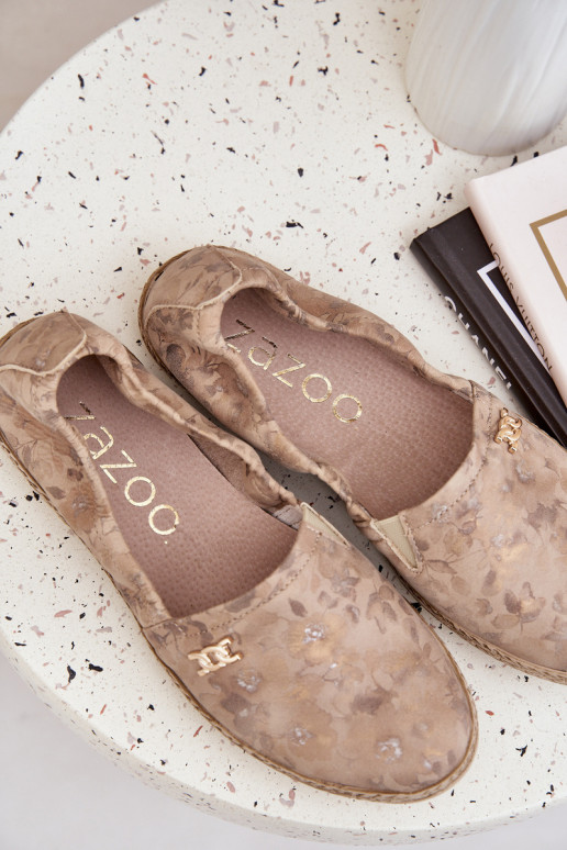 Eleganter Stil Espadrilles aus INildleder mit Blumen Feminin Zazoo 10177 Beige