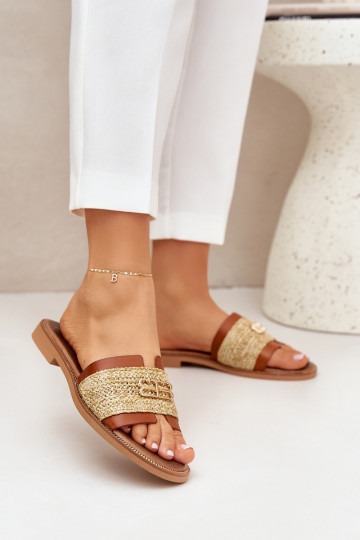 Lederhausschuhe Mit Dekorationen Detalem I Plecionką Zazoo 40426 braune Farbe 2