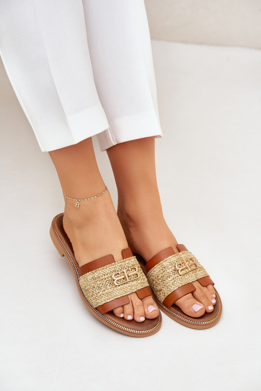 Lederhausschuhe Mit Dekorationen Detalem I Plecionką Zazoo 40426 braune Farbe Lederhausschuhe Mit Dekorationen Detalem I Plecionką Zazoo 40426 braune Farbe