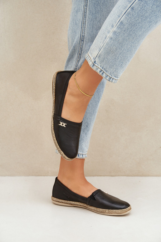 Eleganter Stil Espadrilles aus Leder Feminin Zazoo 10177 schZuarze Farbe