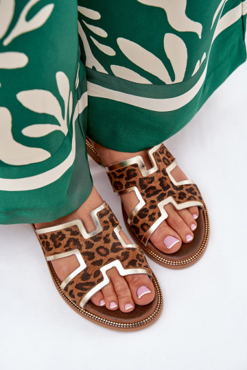 Haut gleichschenklig Hausschuhe mit Leopardenfellmuster Zazoo 40383 braune Farbe