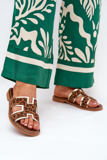 Haut gleichschenklig Hausschuhe mit Leopardenfellmuster Zazoo 40383 braune Farbe 2