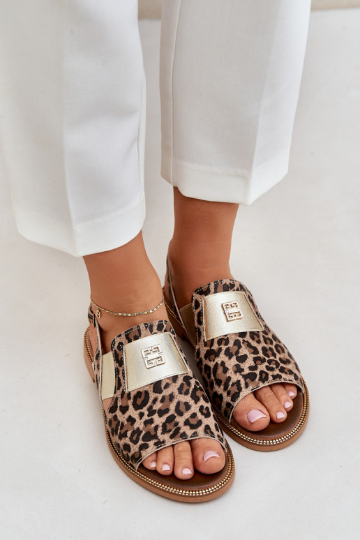 Zazoo 40385 Feminin Damensandalen mit Leopardenfellmuster braune Farbe