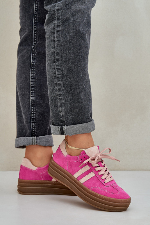 Zazoo N1068S4 Stilvollllschuhe aus INildleder-Sneakers mit einer Plattform pinke Farbe