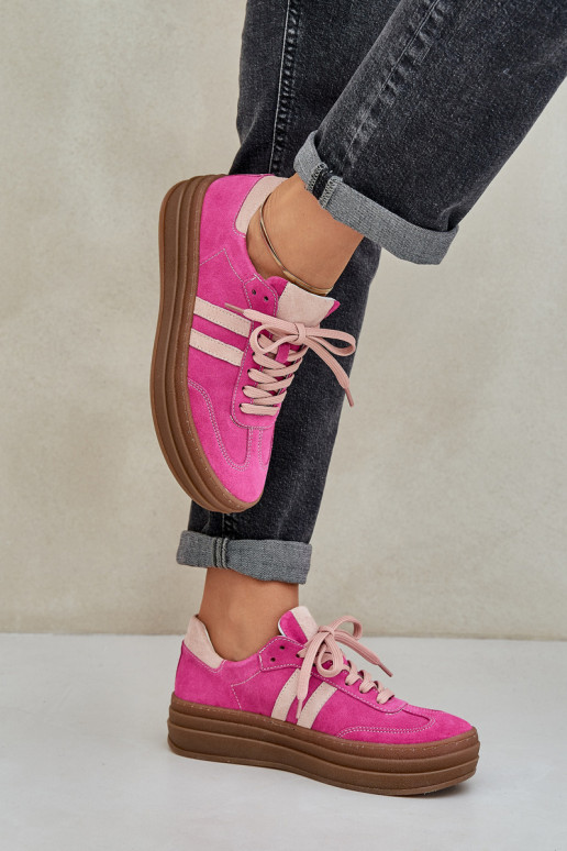 Zazoo N1068S4 Stilvollllschuhe aus INildleder-Sneakers mit einer Plattform pinke Farbe