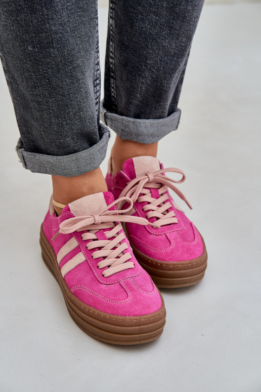 Zazoo N1068S4 Stilvollllschuhe aus INildleder-Sneakers mit einer Plattform pinke Farbe