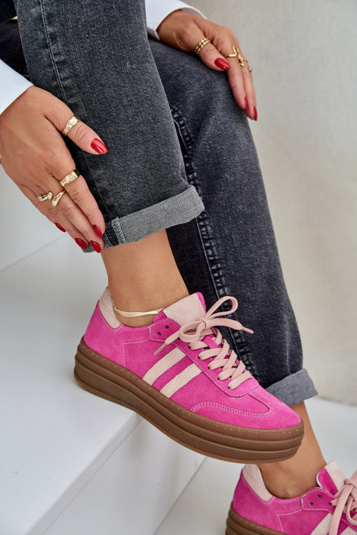 Zazoo N1068S4 Stilvollllschuhe aus INildleder-Sneakers mit einer Plattform pinke Farbe