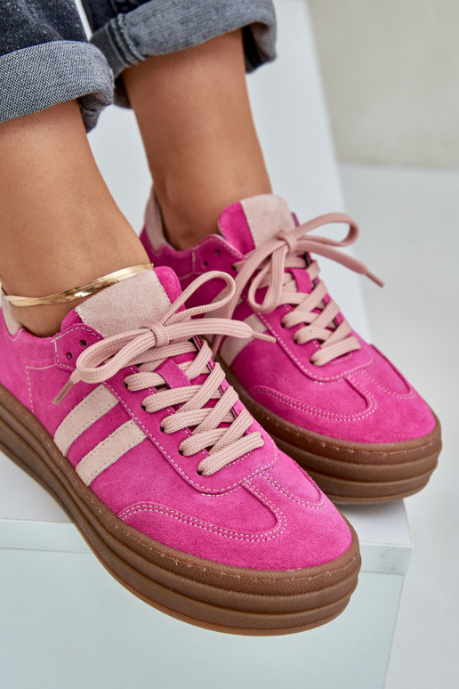 Zazoo N1068S4 Stilvollllschuhe aus INildleder-Sneakers mit einer Plattform pinke Farbe