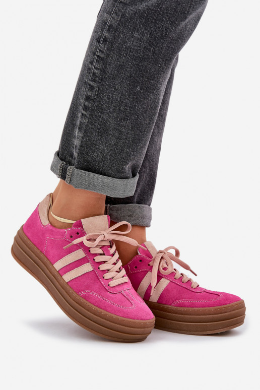 Zazoo N1068S4 Stilvollllschuhe aus INildleder-Sneakers mit einer Plattform pinke Farbe