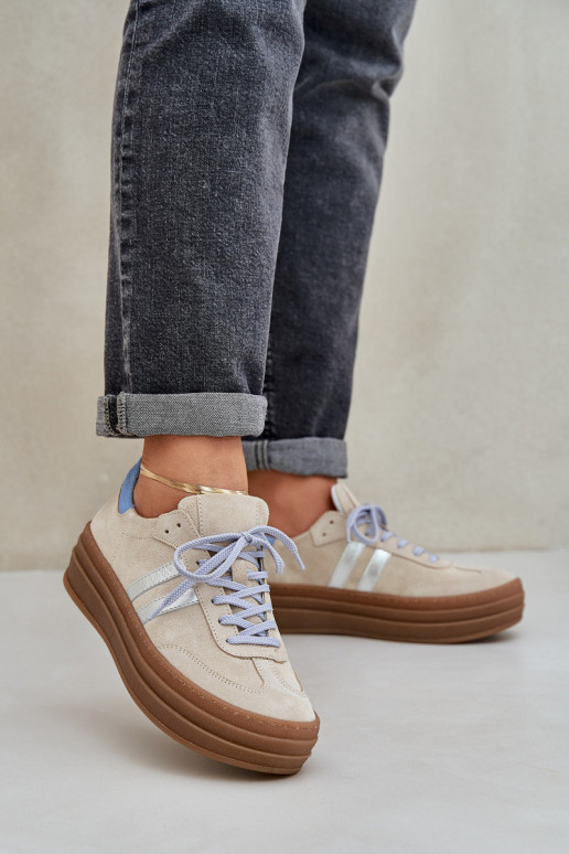 Zazoo N1068S4 Stilvollllschuhe aus INildleder-Sneakers mit einer Plattform Beige Zazoo N1068S4 Stilvollllschuhe aus INildleder-Sneakers mit einer Plattform Beige