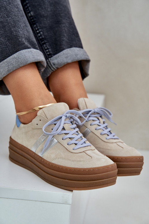 Zazoo N1068S4 Stilvollllschuhe aus INildleder-Sneakers mit einer Plattform Beige Zazoo N1068S4 Stilvollllschuhe aus INildleder-Sneakers mit einer Plattform Beige