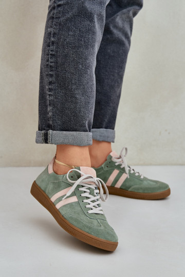 Zazoo N1068 aus INildleder Niedrig Sneakers Stilvollllschuhe Feminin grüne Farbe