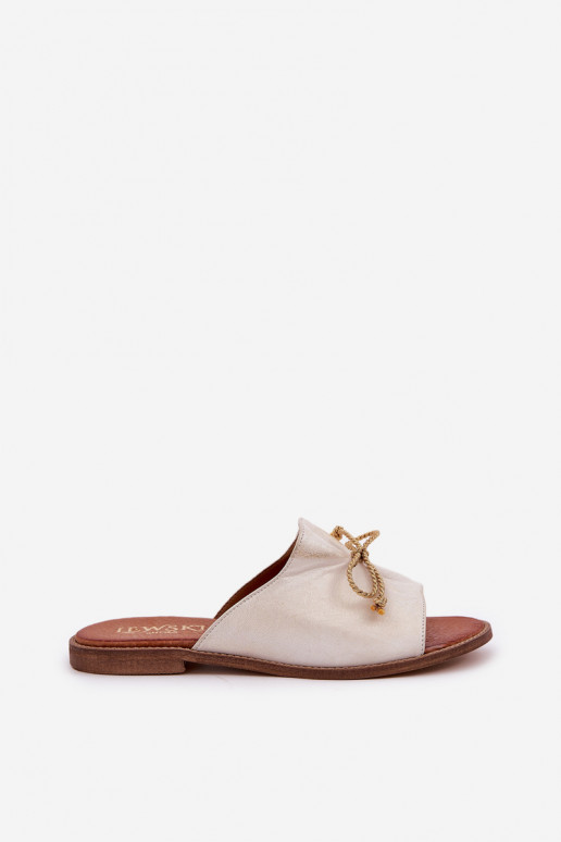 Haut gleichschenklig Eleganter Stil Hausschuhe mit Bändern LeZuski 3572 goldene Farbe Przecierany