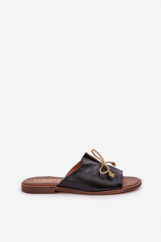 Haut gleichschenklig Eleganter Stil Hausschuhe mit Bändern LeZuski 3572 schZuarze Farbe