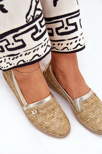 Elegante Lederespadrilles mit Flechtmuster Zazoo 10178 in Sand-Gold