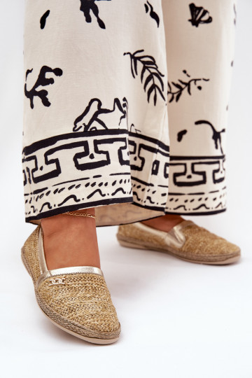 Eleganter Stil Espadrilles aus Leder Mit Zopf Zazoo 10178 Beige-goldene Farbe 2