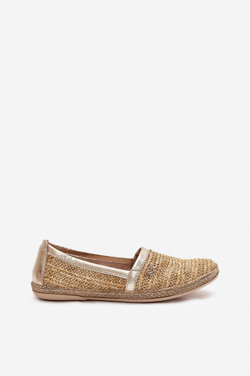Eleganter Stil Espadrilles aus Leder Mit Zopf Zazoo 10178 Beige-goldene Farbe