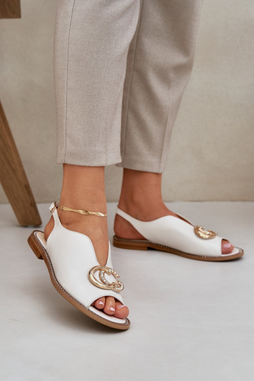 Laura Messi 2865 Damen-Sandalen mit breiten Absätzen und Ornamenten in Elfenbein 2