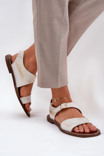 Haut Flache Sandalen für Damen Zazoo 3014 goldene Farbe Przecierany