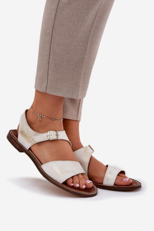 Haut Flache Sandalen für Damen Zazoo 3014 goldene Farbe Przecierany Haut Flache Sandalen für Damen Zazoo 3014 goldene Farbe Przecierany