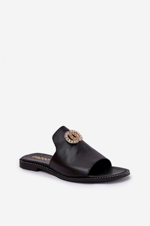 Eleganter Stil Lederhausschuhe Feminin mit Ornamenten Zazoo 3008 schZuarze Farbe