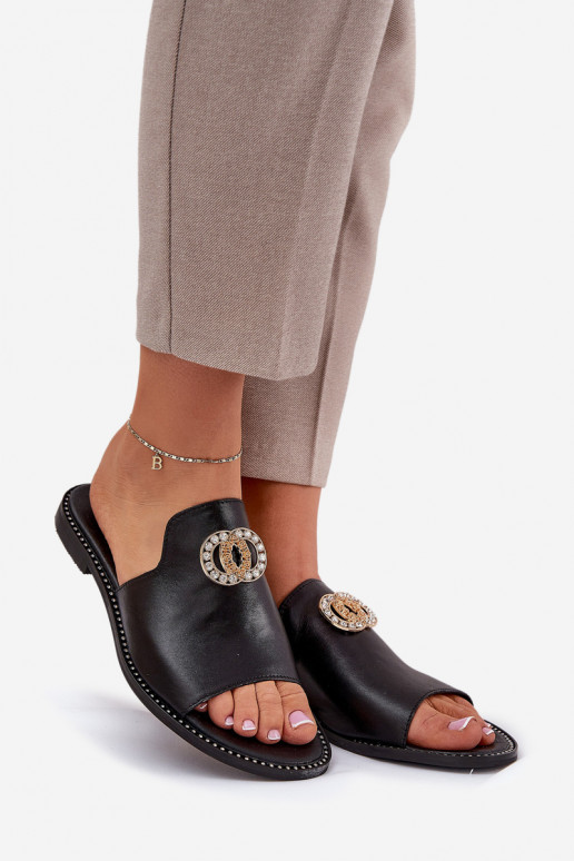 Eleganter Stil Lederhausschuhe Feminin mit Ornamenten Zazoo 3008 schZuarze Farbe