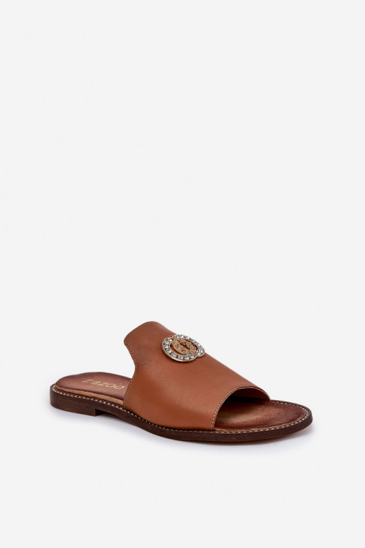 Eleganter Stil Lederhausschuhe Feminin mit Ornamenten Zazoo 3008 braune Farbe