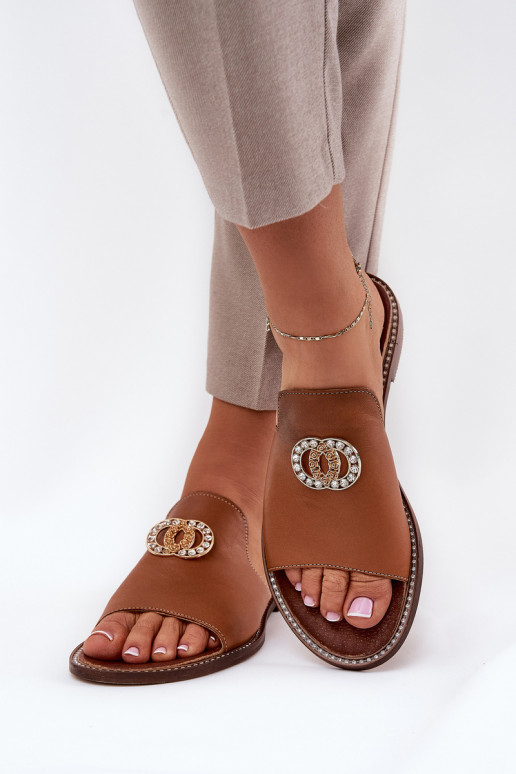 Eleganter Stil Lederhausschuhe Feminin mit Ornamenten Zazoo 3008 braune Farbe