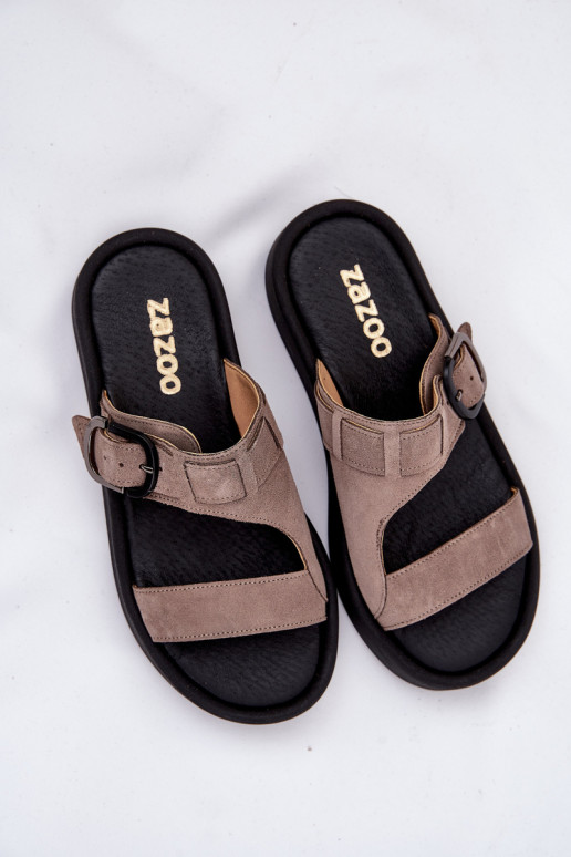 INildleder-Hausschuhe für Damen mit einer Plattform Zazoo 3024 braune Farbe INildleder-Hausschuhe für Damen mit einer Plattform Zazoo 3024 braune Farbe