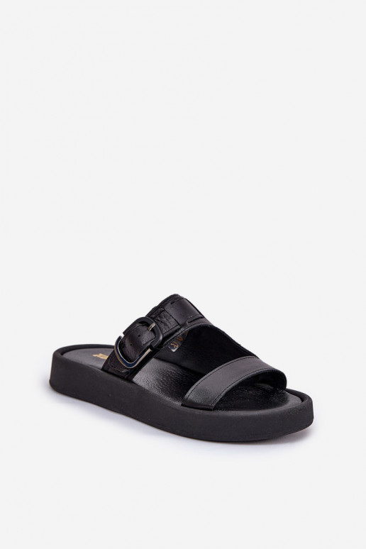 Lederhausschuhe Feminin mit einer Plattform Zazoo 3024 schZuarze Farbe