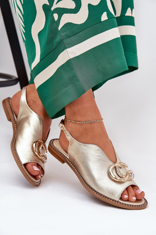 Damensandalen mit breiten Absätzen mit Ornamenten Laura Messi 2865 goldene Farbe Damensandalen mit breiten Absätzen mit Ornamenten Laura Messi 2865 goldene Farbe