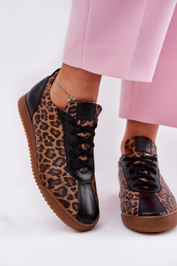 Leder Damen Sneakers mit Leopardenfell-Muster Laura Messi 2935 in braun