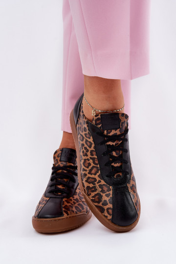 Haut Turnschuhe Feminin mit Leopardenfellmuster Laura Messi 2935 braune Farbe 2