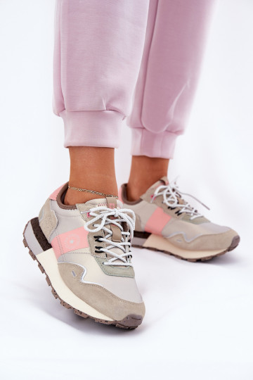 aus INildleder Sneakers Stilvollllschuhe Feminin Big Star RR274243 HI-POLY SYSTEM grau-pinke Farbe