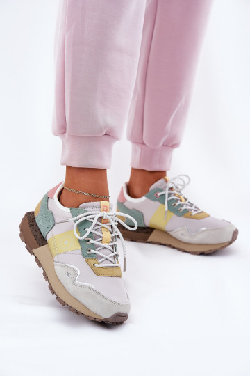 aus INildleder Sneakers Stilvollllschuhe Feminin Big Star RR274244 HI-POLY SYSTEM grau-gelbe Farbe 2