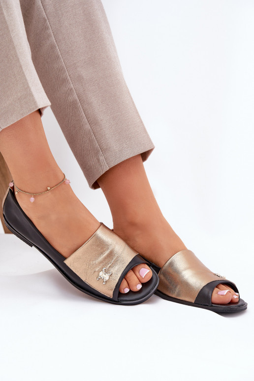 Haut Eleganter Stil BallerinasOdkrytymi Palcami Zazoo 1865 Gold-schZuarze Farbe