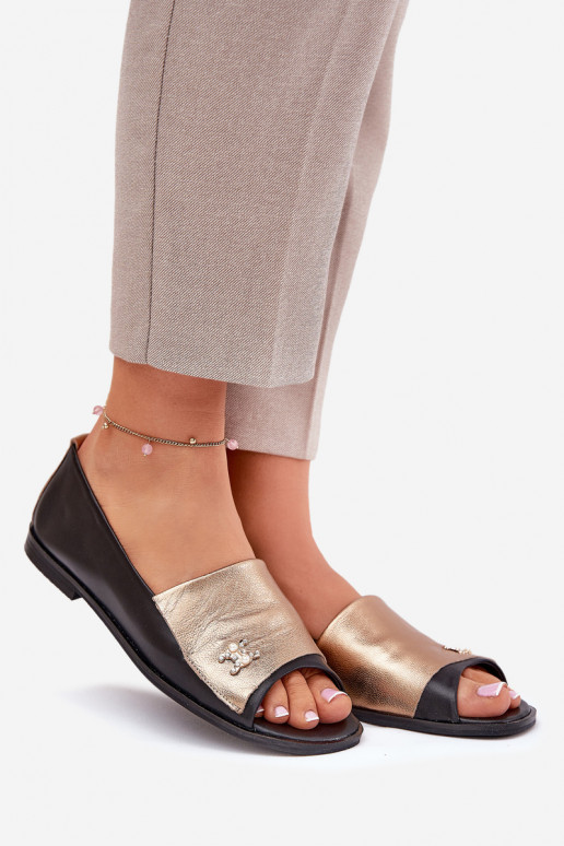 Haut Eleganter Stil BallerinasOdkrytymi Palcami Zazoo 1865 Gold-schZuarze Farbe