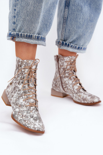 Haut Gemustert Stiefel mit breiten Absätzen Es mussciejka 06391-25 Beige