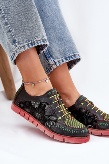 Lederne gemusterte Frauen Schuhe Tai turiciejka 06784-20 schwarz