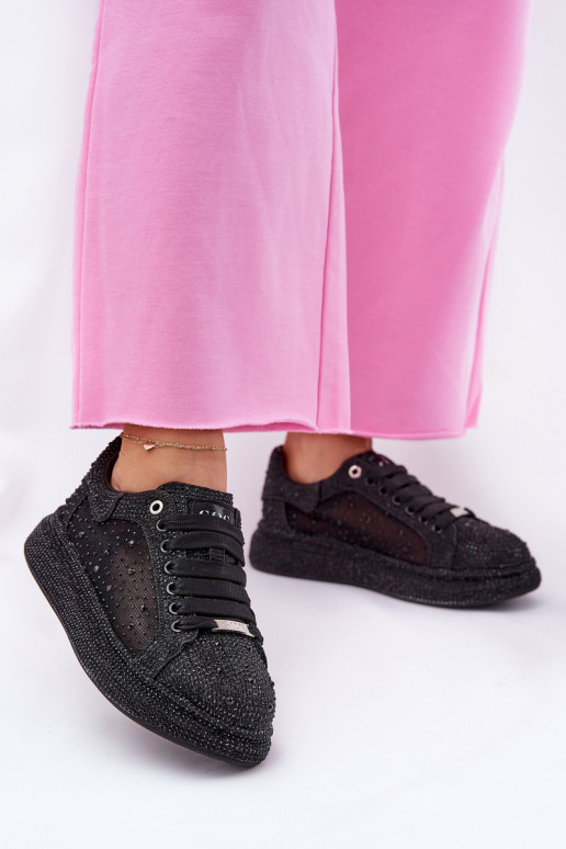 Dekoriert Sneakers Stilvollllschuhe mit einer Plattform GOE NN2N4021 schZuarze Farbe