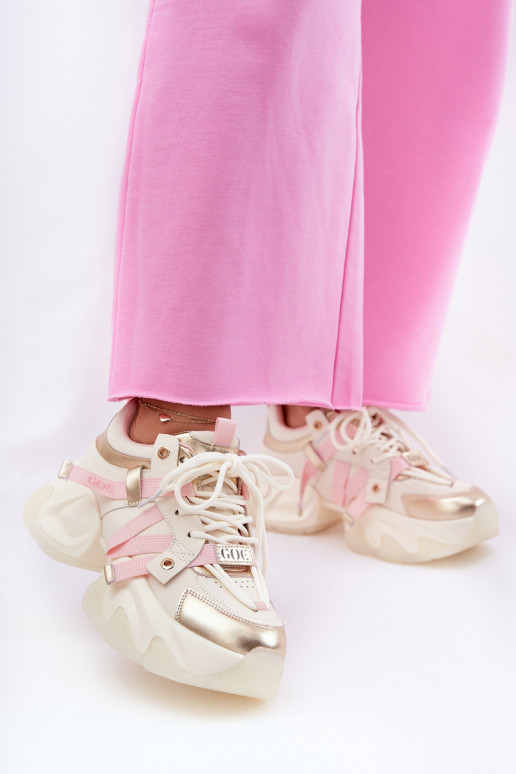 Haut Sneakers Stilvollllschuhe Feminin mit modischer Es mussssivsohle GOE RR2N4031 Beige