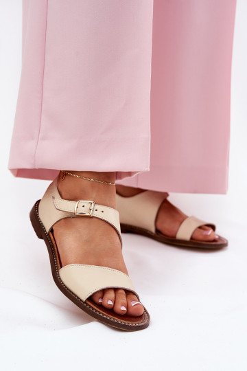 Leder flache Damen Sandalen Zazoo 3014 sandfarbene Farbe 2