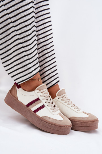 Haut Sneakers Stilvollllschuhe Feminin mit einer Plattform Zazoo N1234 Beige-Burgund 2