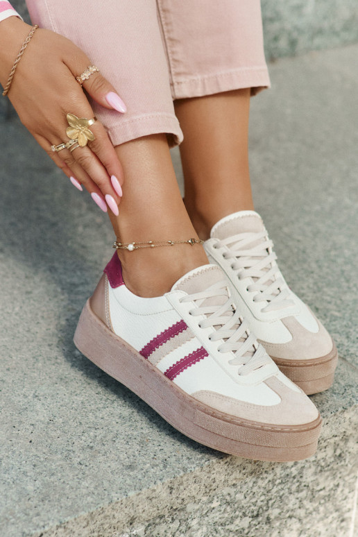 Haut Sneakers Stilvollllschuhe Feminin mit einer Plattform Zazoo N1234 Beige-Burgund Haut Sneakers Stilvollllschuhe Feminin mit einer Plattform Zazoo N1234 Beige-Burgund