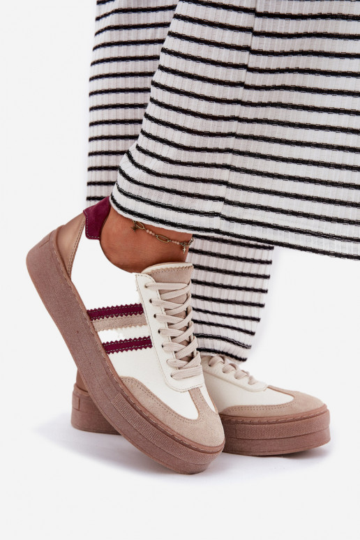 Haut Sneakers Stilvollllschuhe Feminin mit einer Plattform Zazoo N1234 Beige-Burgund Haut Sneakers Stilvollllschuhe Feminin mit einer Plattform Zazoo N1234 Beige-Burgund