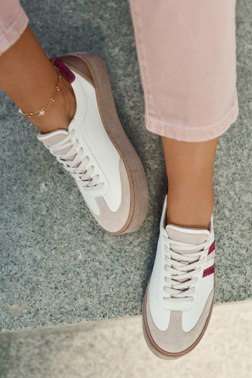 Haut Sneakers Stilvollllschuhe Feminin mit einer Plattform Zazoo N1234 Beige-Burgund Haut Sneakers Stilvollllschuhe Feminin mit einer Plattform Zazoo N1234 Beige-Burgund