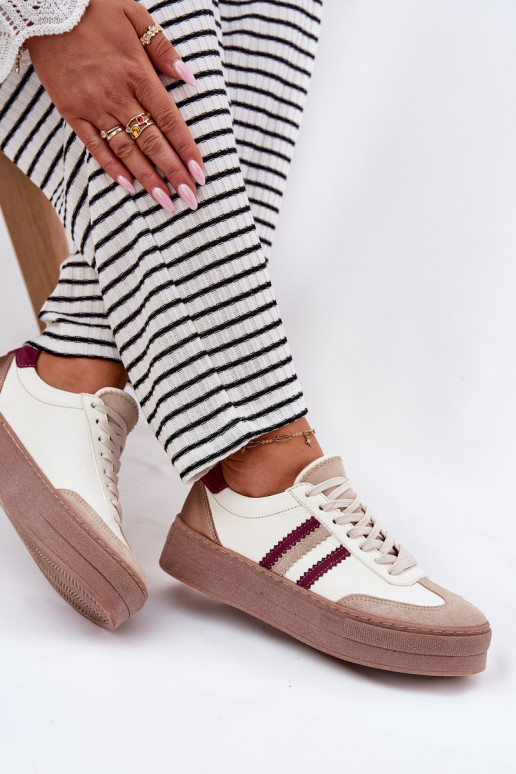 Haut Sneakers Stilvollllschuhe Feminin mit einer Plattform Zazoo N1234 Beige-Burgund Haut Sneakers Stilvollllschuhe Feminin mit einer Plattform Zazoo N1234 Beige-Burgund
