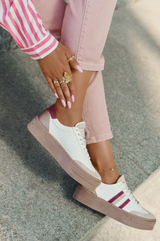 Haut Sneakers Stilvollllschuhe Feminin mit einer Plattform Zazoo N1234 Beige-Burgund Haut Sneakers Stilvollllschuhe Feminin mit einer Plattform Zazoo N1234 Beige-Burgund